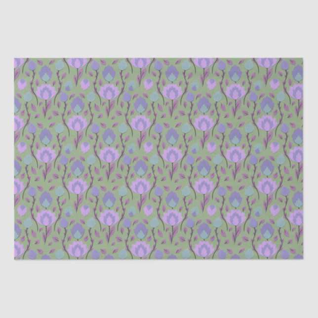 Papier Mousseline Folklore Floral Moderne // Mauve violet (Recto)