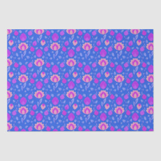 Papier Mousseline Folkore Floral Moderne // Bleu-Violet-Rose