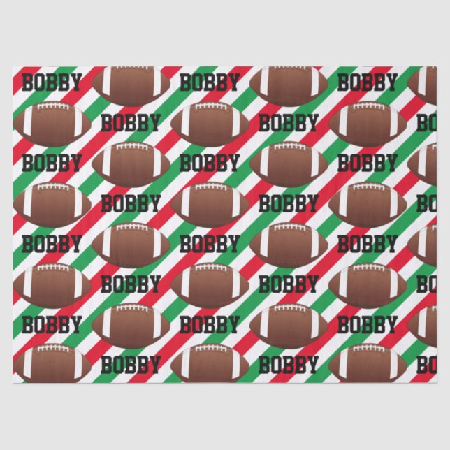 Papier Mousseline Football Noël Ajouter le nom Bande rouge & vert (Recto)