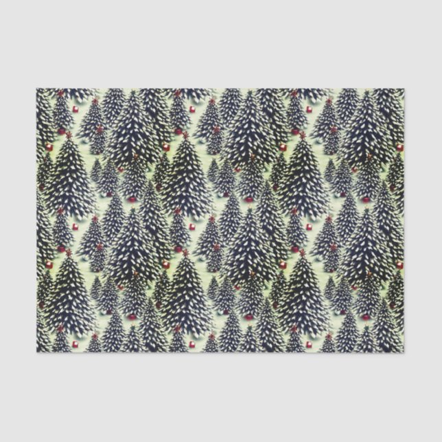 Papier Mousseline Forêt d'arbres de Noël couverts de neige (Recto)
