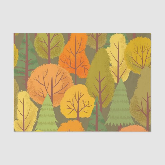 Papier Mousseline Forêt d'automne sans transparence arbres motif col (Recto)