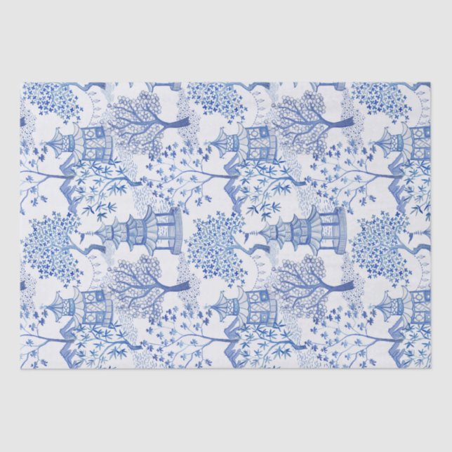 Papier Mousseline forêt de pagoda dans le bleu (Recto)