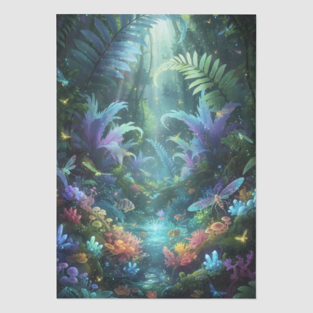 Papier Mousseline Forêt Magique Bioluminescente Jungle Enchantée  (Recto)