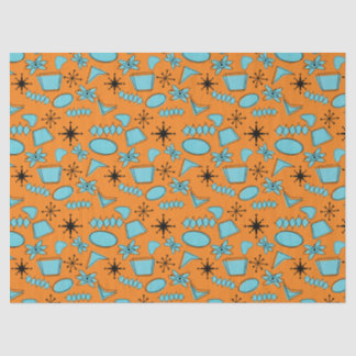 Papier Mousseline Formes atomiques MCM Turquoise sur orange