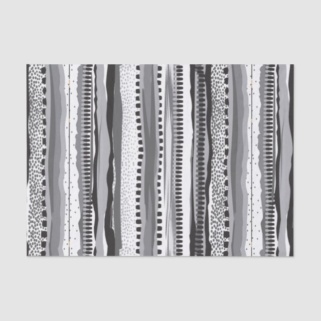 Papier Mousseline Formes géométriques tribales en noir et blanc moti (Recto)