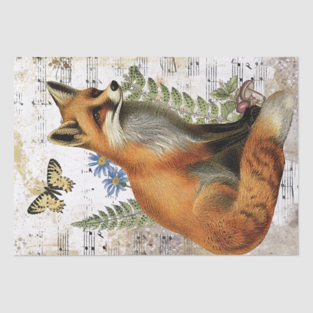 Papier Mousseline Fox Fern Butterfly Music Gold Decoupage Idée (Recto)