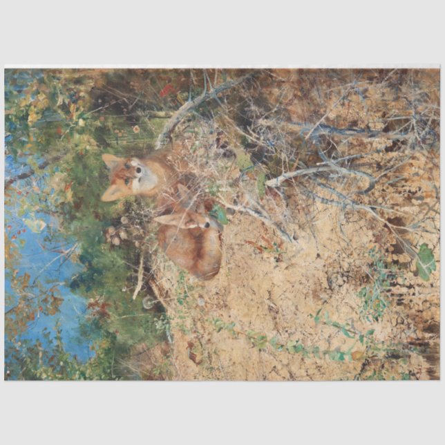 Papier Mousseline Foxes, Bruno Liljefors (Recto)