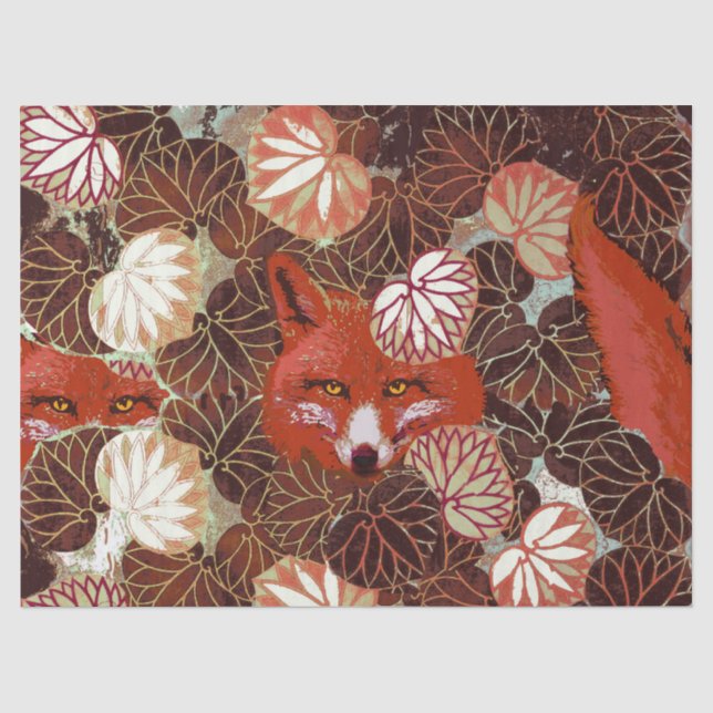 Papier Mousseline FOXES ROUGES PARMI LES FEUILLES BLANCS, FOLIAGE No (Recto)