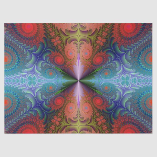 Papier Mousseline Fractal Abstrait Rouge bleu Design 37 Découpage (Recto)