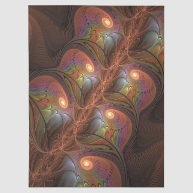 Papier Mousseline Fractale brun trippy abstrait fluorescent coloré (Recto)