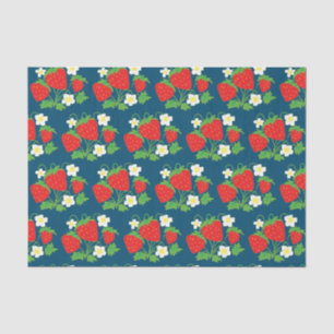 Papier Mousseline Fraise et Fleurs Motif Bleu