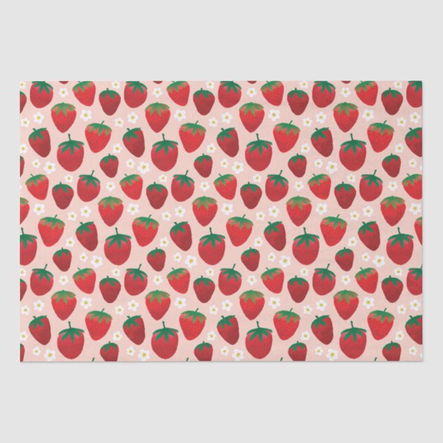 Papier Mousseline Fraise sucrée sur Motif rose Rose (Recto)