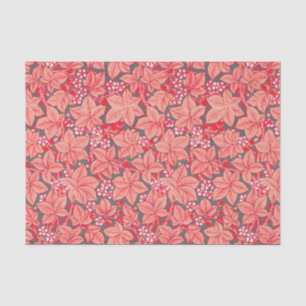 Papier Mousseline Fraises et Feuilles Art Nouveau, Coral Orange