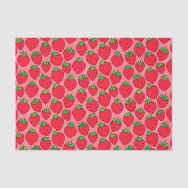 Papier Mousseline Fraises rouges sur rose (Recto)