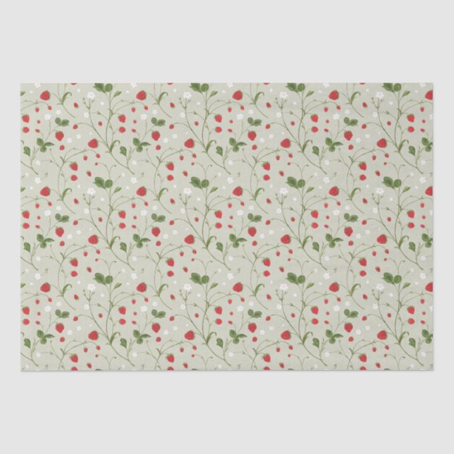 Papier Mousseline Fraises Sauvages (Gris Chaud) - Papier Tissu (Recto)