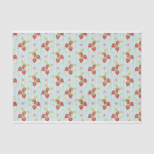 Papier Mousseline Fraises sur un Motif Arrière - plan bleu clair