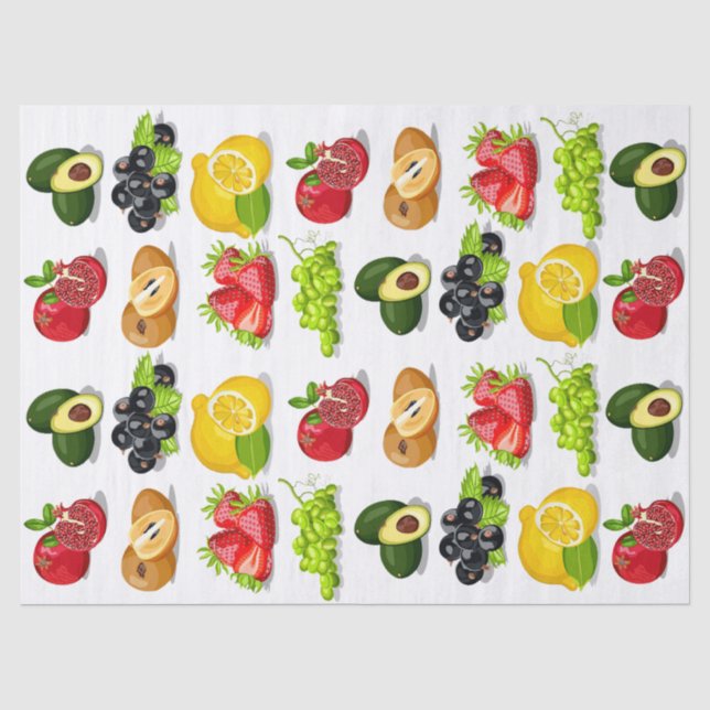 Papier Mousseline Framboise Citron Avocado Raisins Fruits Découpage (Recto)