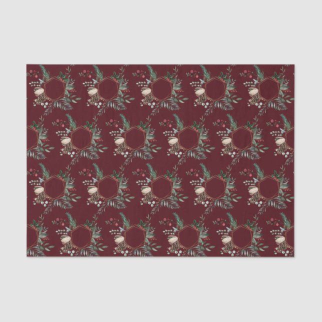 Papier Mousseline Frame d'or rustique Berry Pinecone Wreath Noël (Recto)