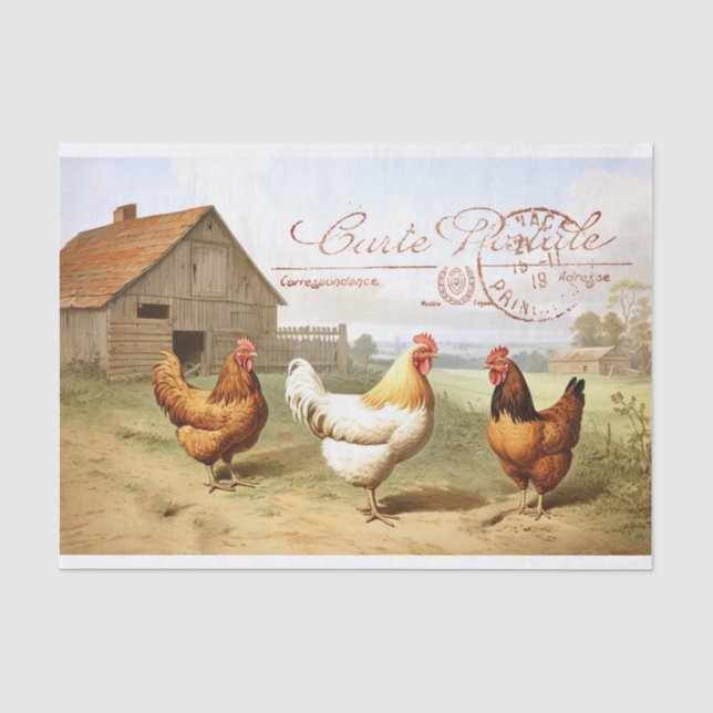 Papier Mousseline Français Agricole Poulet Grange Hen Bird Découpage (Recto)