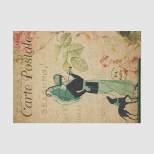 Papier Mousseline Français Ephemera Lady Whippet Chien Floral Découp