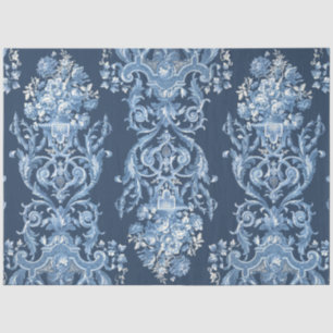 Papier Mousseline Français Floral Elégant Vintage Bleu Blanc Découpa