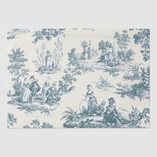 Papier Mousseline Français toile de jouy sauge découpage vert (Recto)