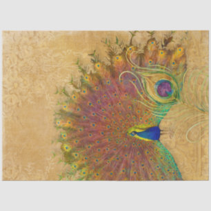 Papier Mousseline Français Vintage Peacock Feather Or Floral Damask 