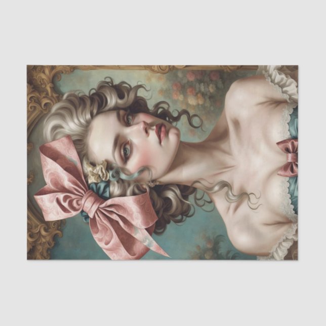 Papier Mousseline Française Rococo Lady avec Bow 1 Découpage papier (Recto)