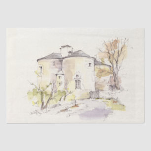 PAPIER MOUSSELINE FRANCE CHÂTEAU TOUR À DRUM DÉCOUPAGE VINTAGE