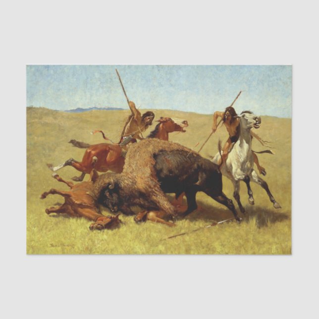 Papier Mousseline Frédéric Remington Art occidental "Chasse au buffl (Recto)