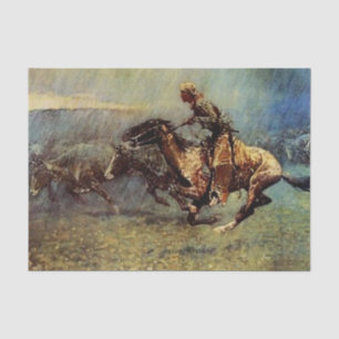 Papier Mousseline Frederick Remington Art occidental "The Stampede"