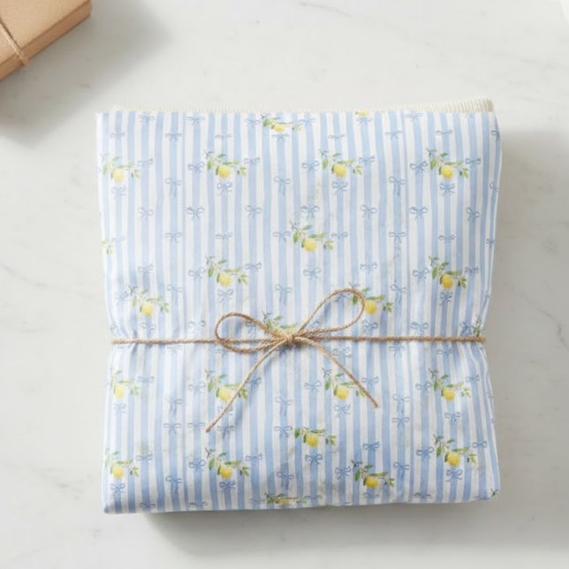 Papier Mousseline French Country Lemon – Blue Stripe Bow Pattern (Créateur téléchargé)