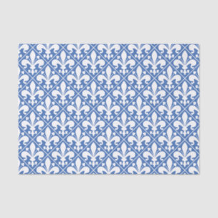Papier Mousseline French Fleur de Lys assez bleu et blanc