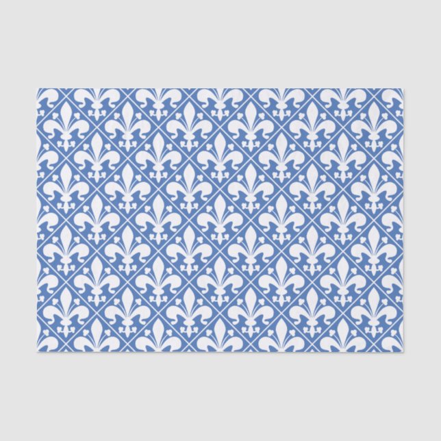 Papier Mousseline French Fleur de Lys assez bleu et blanc (Recto)