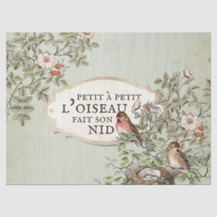Papier Mousseline French Proverbe Bird Nest Rose Vintage Decoupage