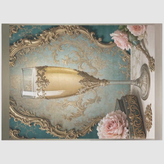 Papier Mousseline French Rococo Découpage Champagne en verre de Pari (Recto)