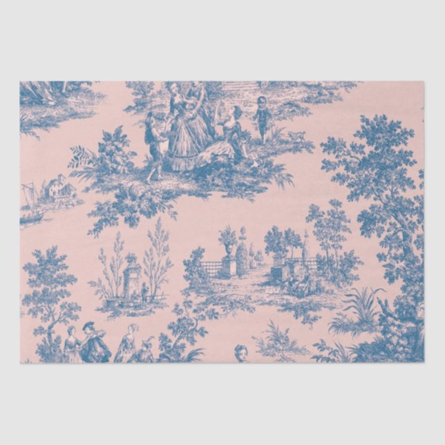 Papier Mousseline French toile de jouy Découpage bleu et rose (Recto)