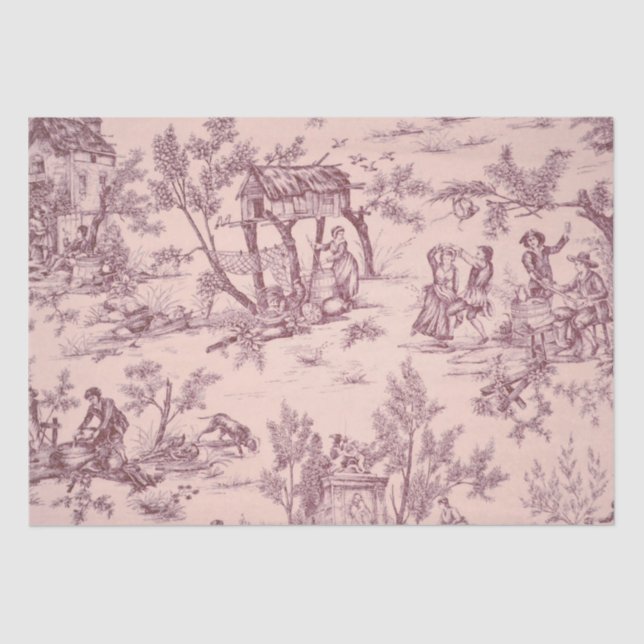 Papier Mousseline French toile de jouy découpage rose et noir (Recto)