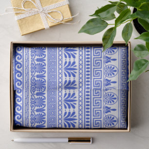 Papier Mousseline Fret grec, Motif méditerranéen, Bleu