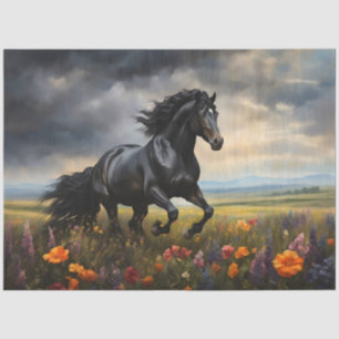 Papier Mousseline Friesian Horse Galloping Découpage Fleur sauvage