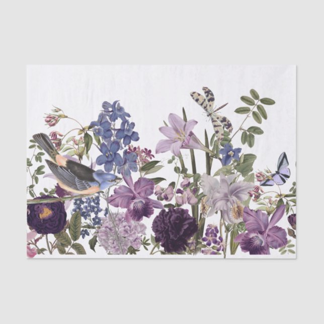 Papier Mousseline Frontière florale avec oiseau, papillons découpage (Recto)