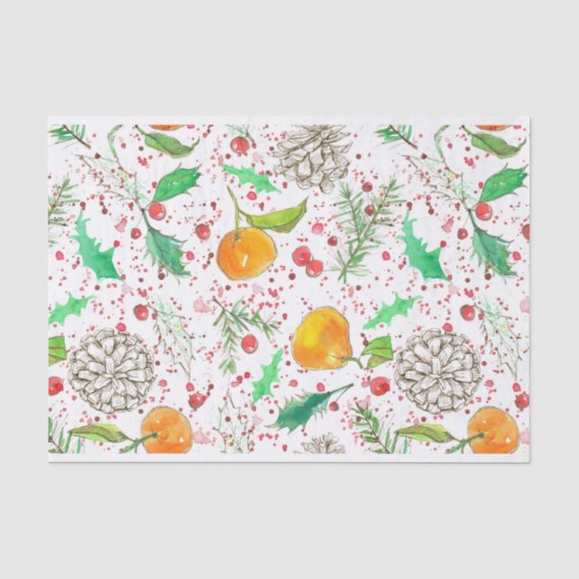 Papier Mousseline Fruit d'aquarelle de Tangérine aux baies de baies  (Recto)