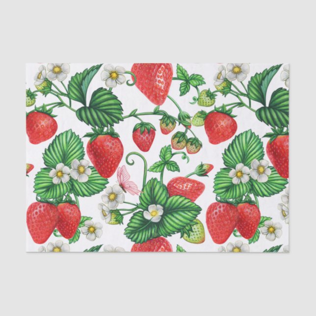 Papier Mousseline Fruit fraise et floraison fraise Vibrant  (Recto)