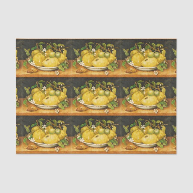 PAPIER MOUSSELINE FRUITS DE SAISON LÉMONS ET FLEURS BLANCHES (Recto)