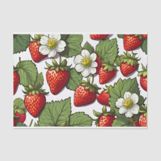 Papier Mousseline Fruits, fleurs et Feuilles aux fraises colorées