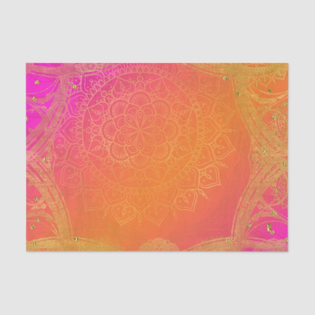 Papier Mousseline Fuchsia Pink Orange & Gold Indian Mandala Glam (Recto)