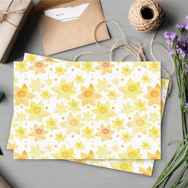 Papier Mousseline Fun Jaune Aquarelle Daffodil & Dots Motif (Daffodil Tissue Paper)