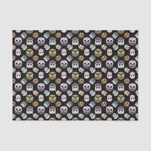 Papier Mousseline Fun Owl Motif sur Black Arrière - plan (Recto)
