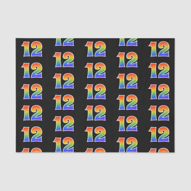 Papier Mousseline Fun Rainbow Spectrum Motif "12" Numéro d'événement (Recto)