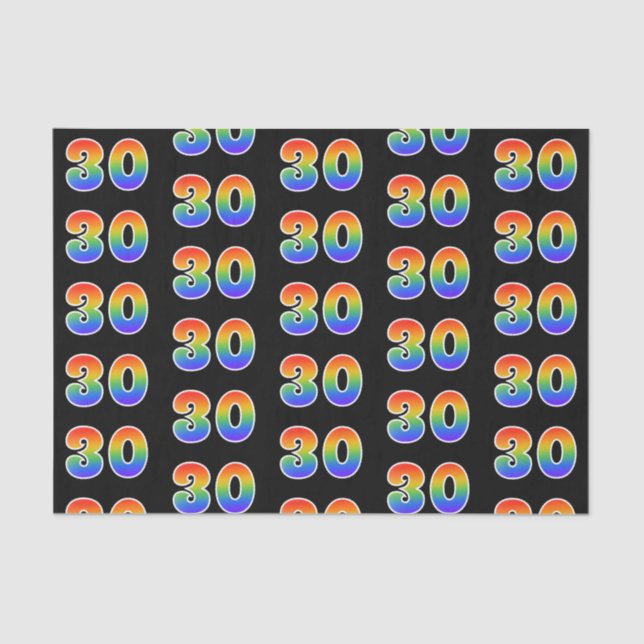 Papier Mousseline Fun Rainbow Spectrum Motif "30" Numéro d'événement (Recto)